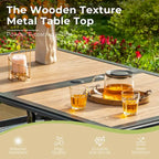 MAISON ARTS 7-Piece Patio Dining Set Wood-look Rectangle Table and 6 Textilene Chairs