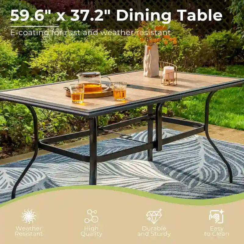 MAISON ARTS 7-Piece Patio Dining Set Wood-look Rectangle Table and 6 Textilene Chairs