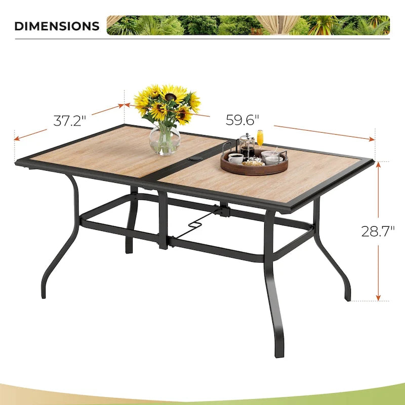 MAISON ARTS 7-Piece Patio Dining Set Wood-look Rectangle Table and 6 Textilene Chairs