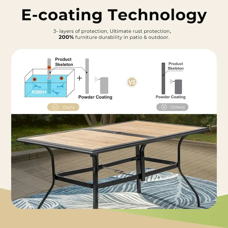 MAISON ARTS 7-Piece Patio Dining Set Wood-look Rectangle Table and 6 Textilene Chairs