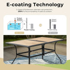 MAISON ARTS 7-Piece Patio Dining Set Wood-look Rectangle Table and 6 Textilene Chairs