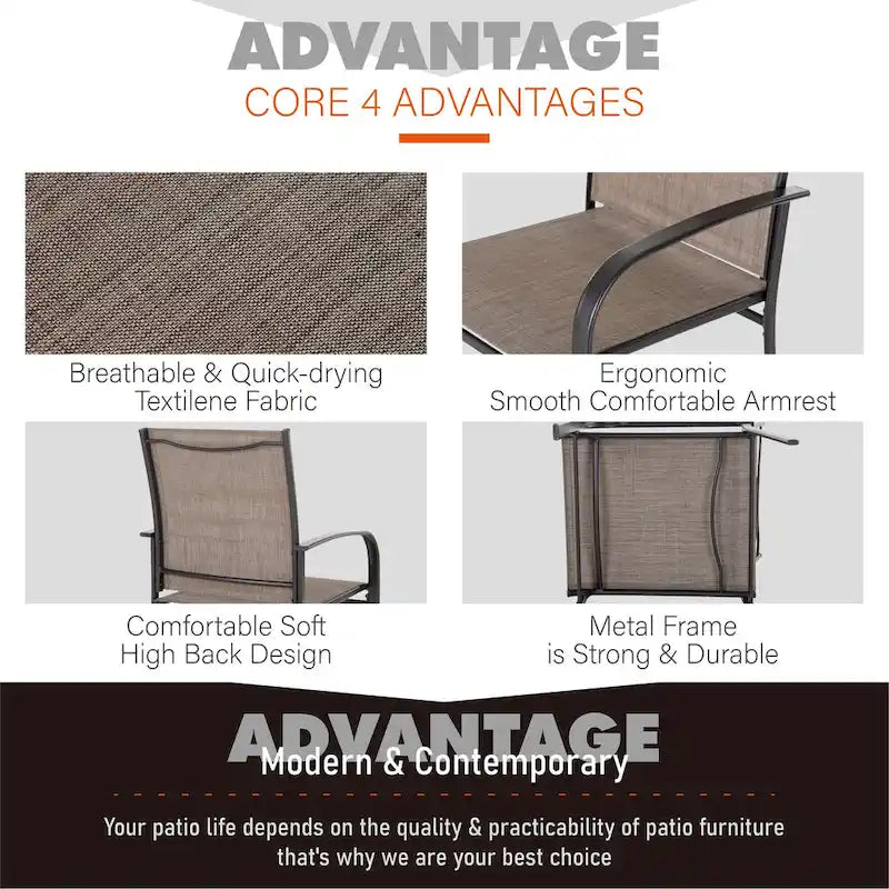MAISON ARTS 7-Piece Patio Dining Set Wood-look Rectangle Table and 6 Textilene Chairs
