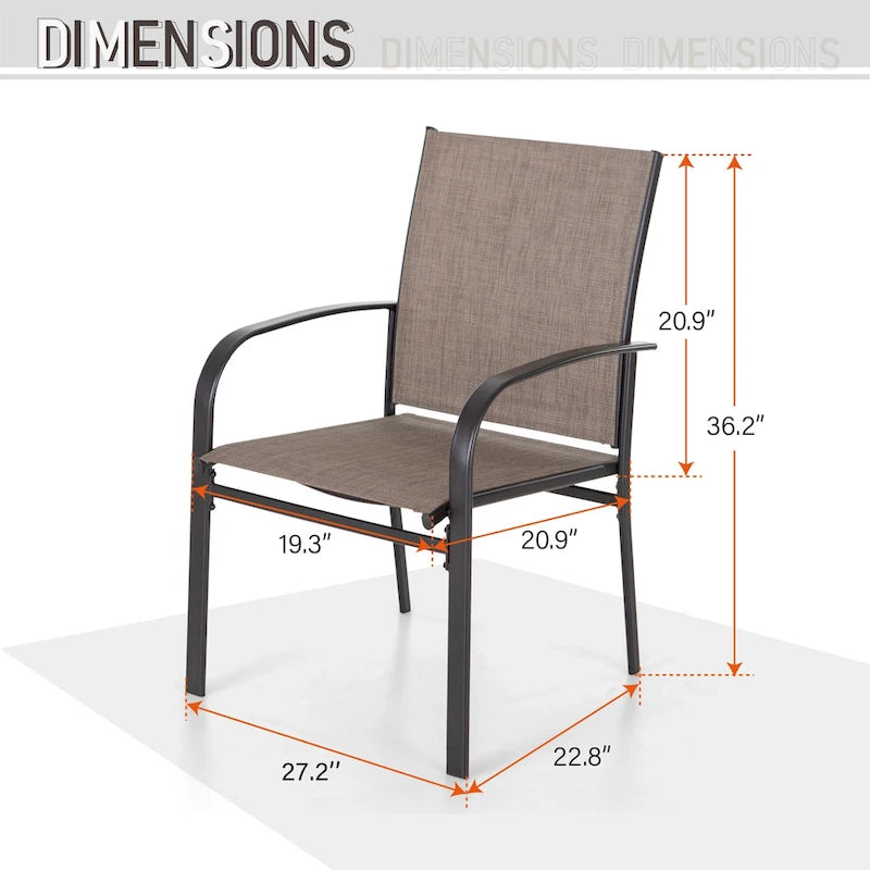 MAISON ARTS 7-Piece Patio Dining Set Wood-look Rectangle Table and 6 Textilene Chairs