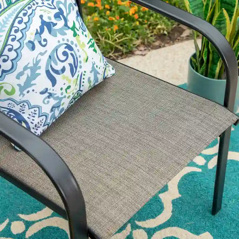 MAISON ARTS 7-Piece Patio Dining Set Wood-look Rectangle Table and 6 Textilene Chairs