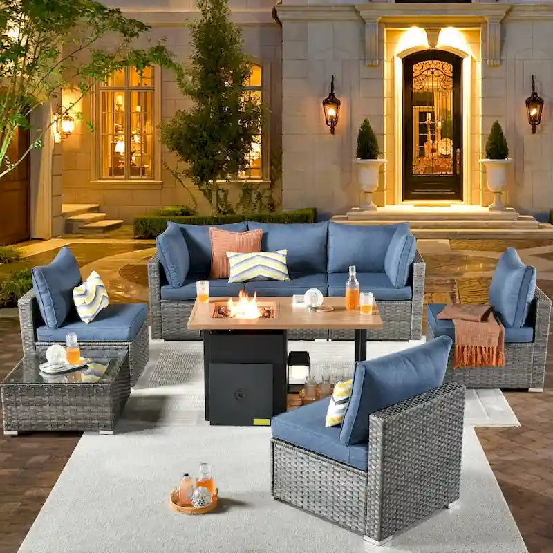 XIZZI 8-piece Outdoor Furniture Patio Wicker Sofa Set with Fire Pit