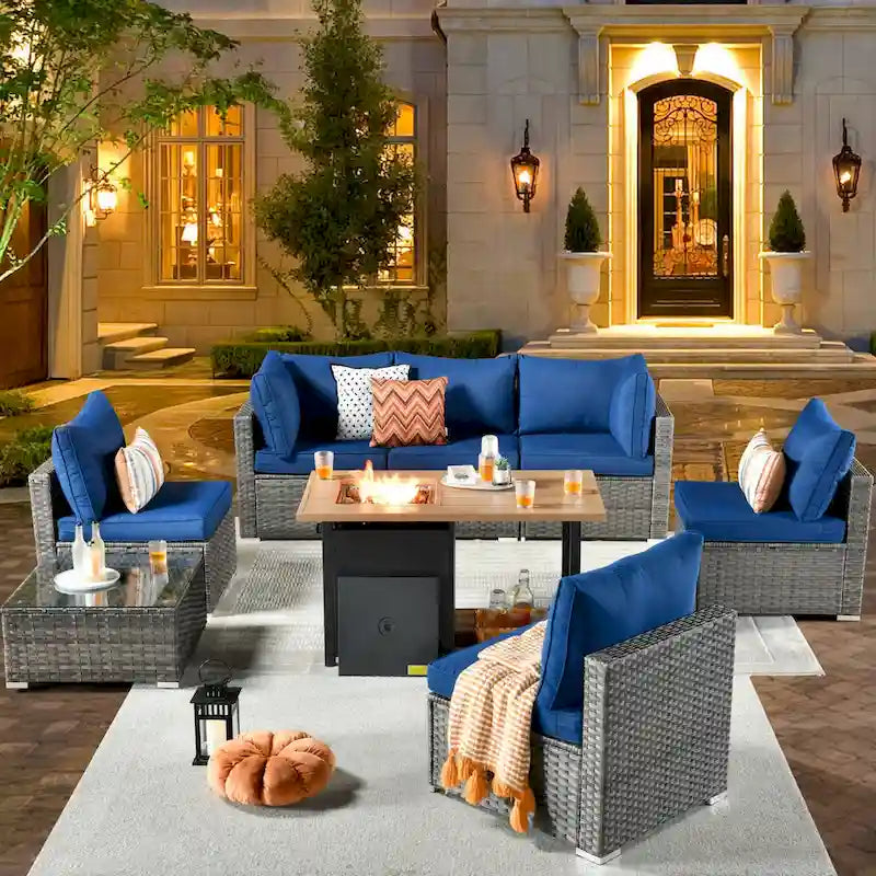 XIZZI 8-piece Outdoor Furniture Patio Wicker Sofa Set with Fire Pit