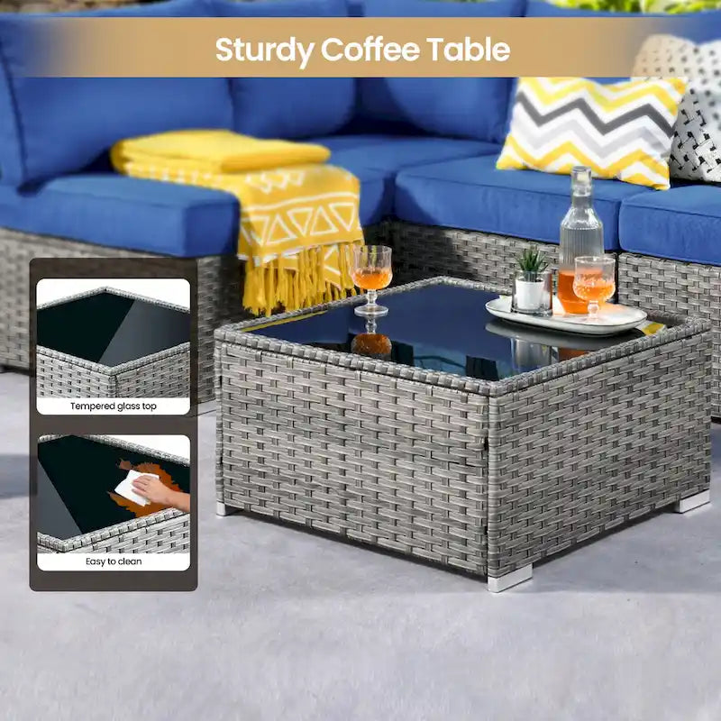 XIZZI 8-piece Outdoor Furniture Patio Wicker Sofa Set with Fire Pit