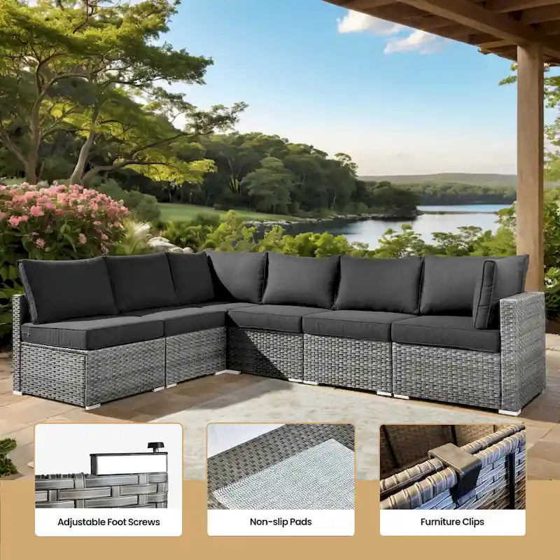 XIZZI 8-piece Outdoor Furniture Patio Wicker Sofa Set with Fire Pit
