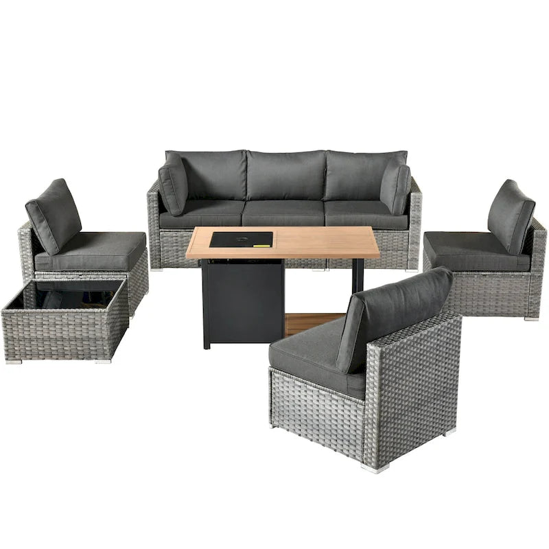 XIZZI 8-piece Outdoor Furniture Patio Wicker Sofa Set with Fire Pit