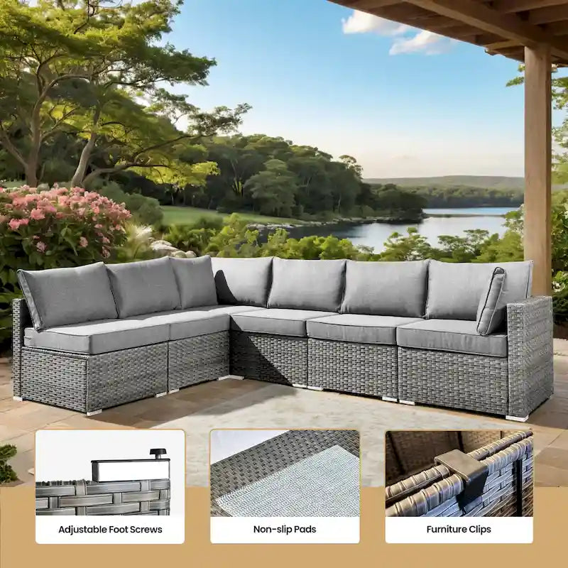 XIZZI 8-piece Outdoor Furniture Patio Wicker Sofa Set with Fire Pit
