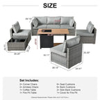 XIZZI 8-piece Outdoor Furniture Patio Wicker Sofa Set with Fire Pit
