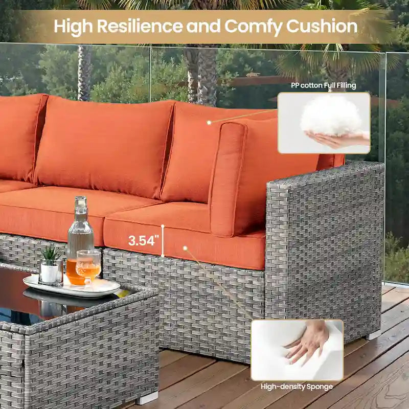 XIZZI 8-piece Outdoor Furniture Patio Wicker Sofa Set with Fire Pit