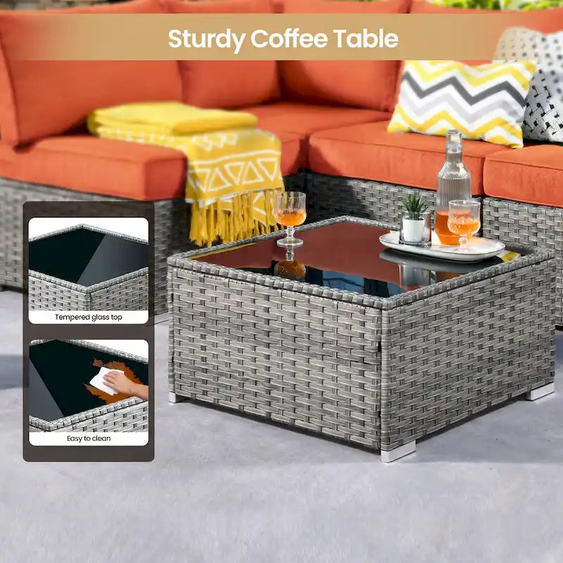 XIZZI 8-piece Outdoor Furniture Patio Wicker Sofa Set with Fire Pit
