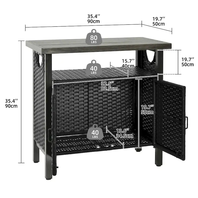 Moasis Outdoor Storage Cabinet Bar Cart with Doors and Shelves