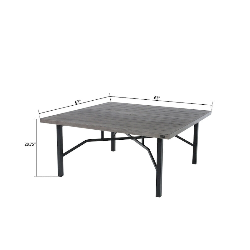 63 Inch Aluminum Outdoor Dining Table with Umbrella Hole