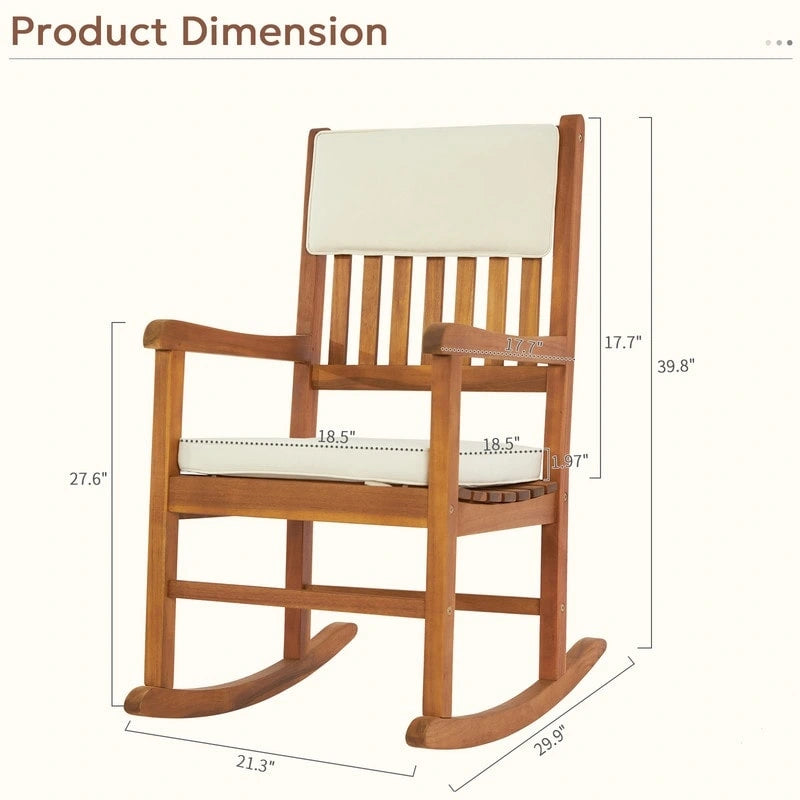 Natural Wood Outdoor Rocking Chair with Sponge Cushion