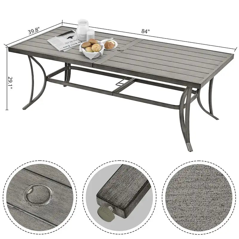35.5 W Outdoor Aluminum Dining Table with Umbrella Hole
