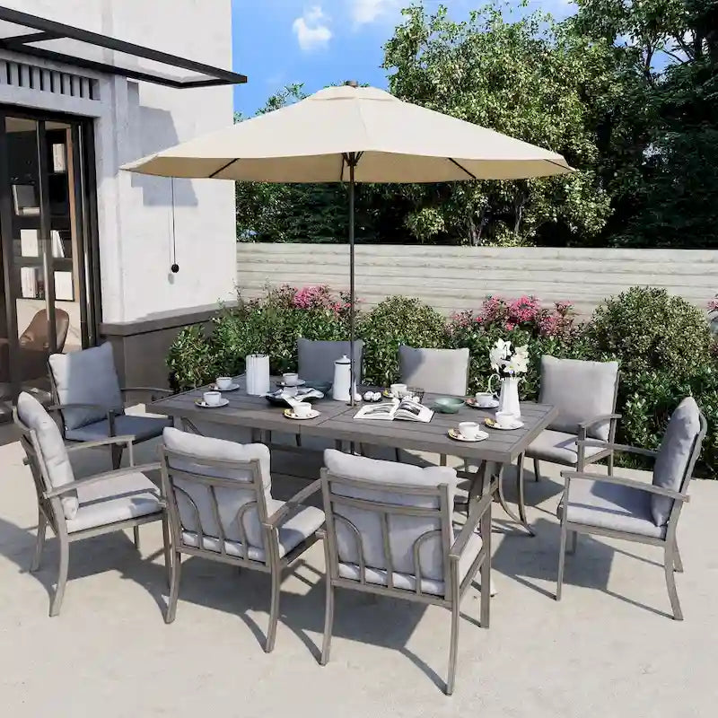 35.5 W Outdoor Aluminum Dining Table with Umbrella Hole