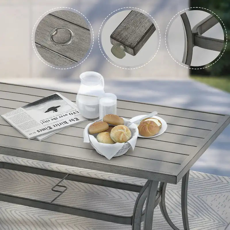 35.5 W Outdoor Aluminum Dining Table with Umbrella Hole