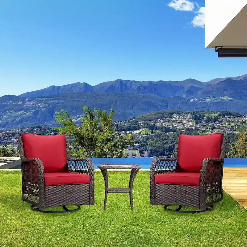 Outdoor Rotatable Wicker Glider Swivel Club Chairs with Cushions for Patio