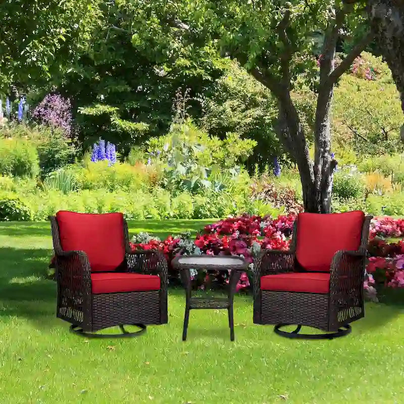 Outdoor Rotatable Wicker Glider Swivel Club Chairs with Cushions for Patio
