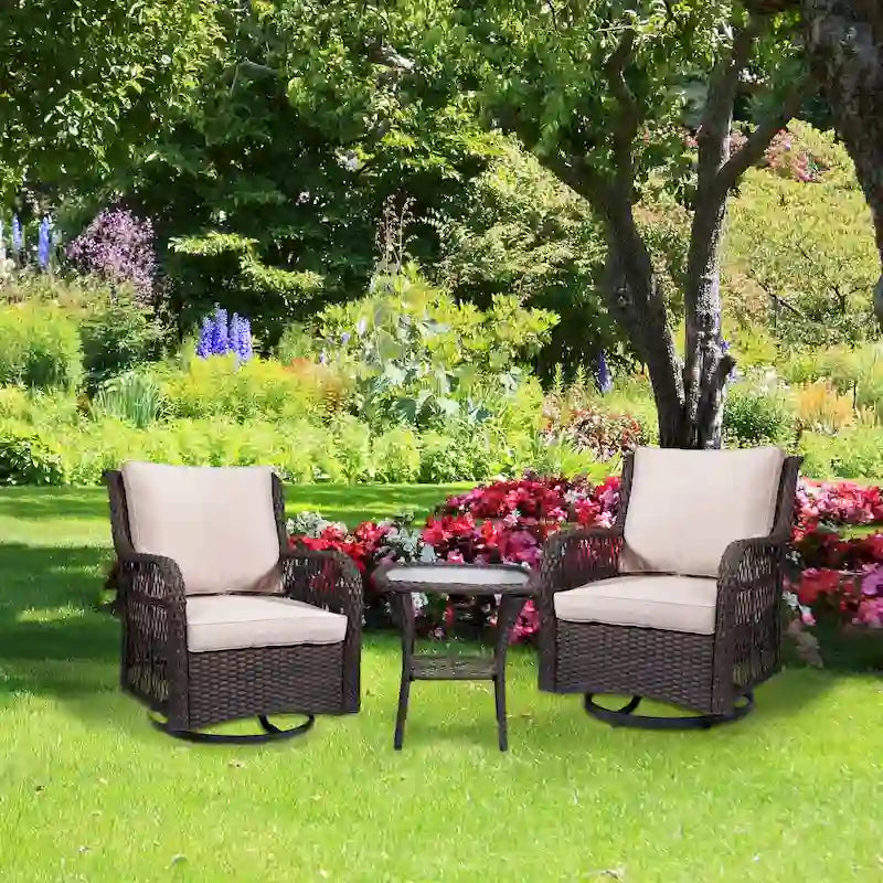 Outdoor Rotatable Wicker Glider Swivel Club Chairs with Cushions for Patio