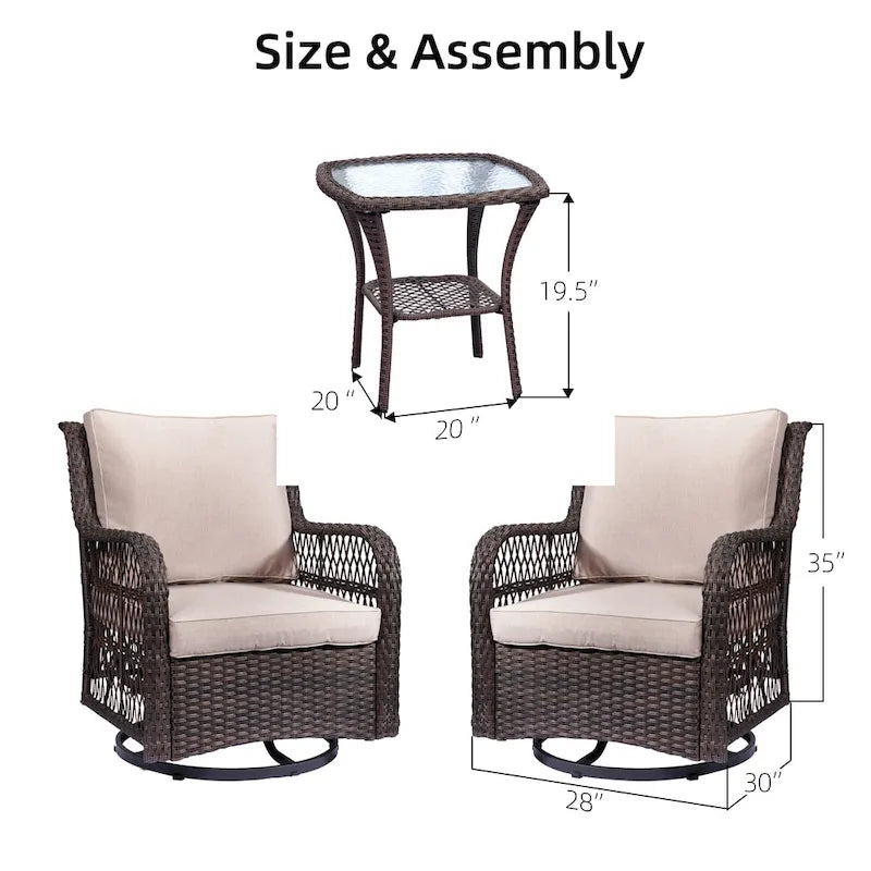 Outdoor Rotatable Wicker Glider Swivel Club Chairs with Cushions for Patio