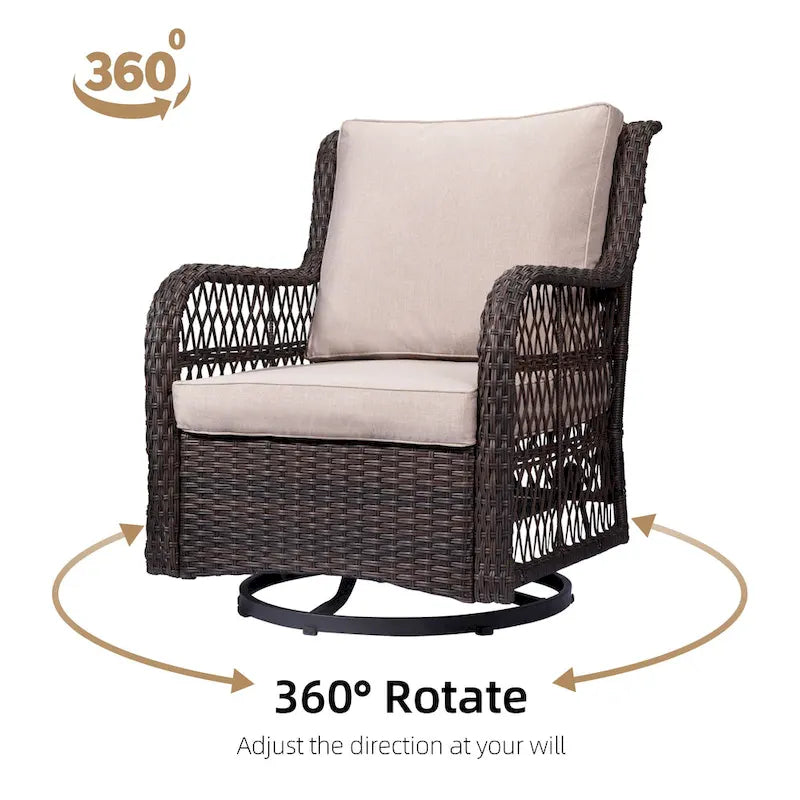 Outdoor Rotatable Wicker Glider Swivel Club Chairs with Cushions for Patio