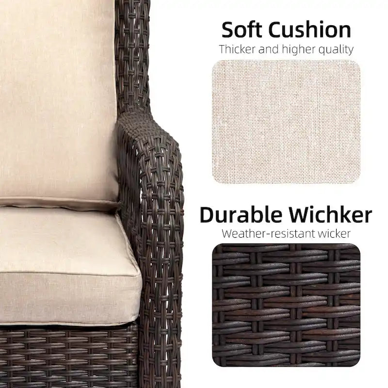 Outdoor Rotatable Wicker Glider Swivel Club Chairs with Cushions for Patio