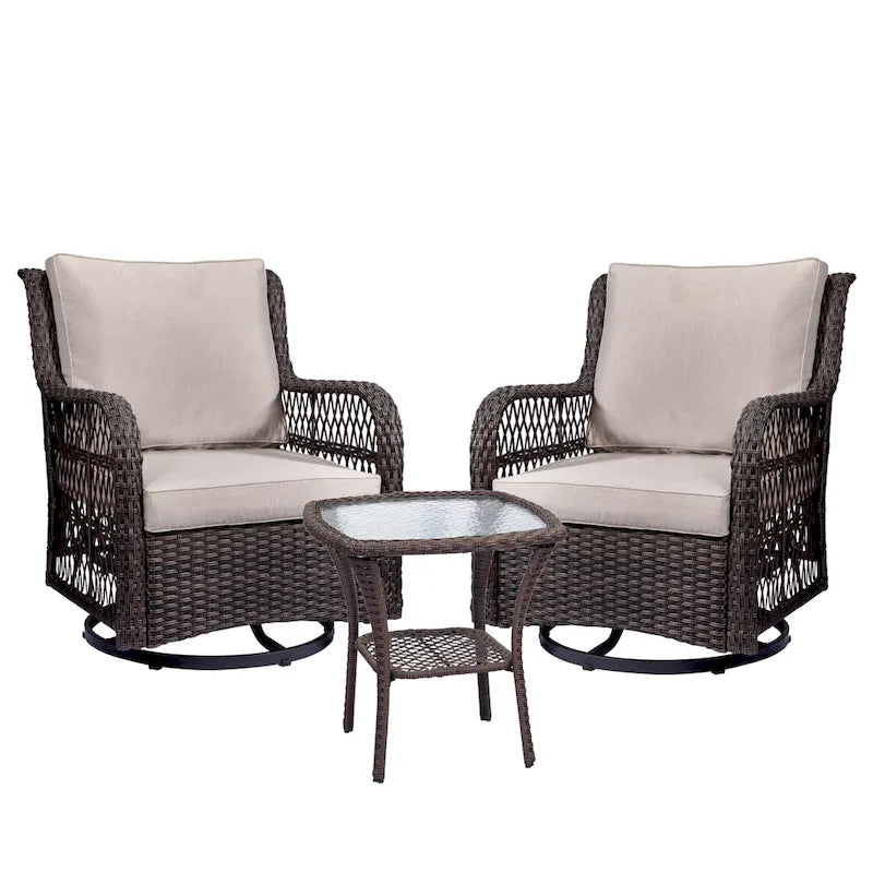 Outdoor Rotatable Wicker Glider Swivel Club Chairs with Cushions for Patio