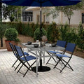 Commercial Tempered Glass and Steel Patio Table with Umbrella Hole