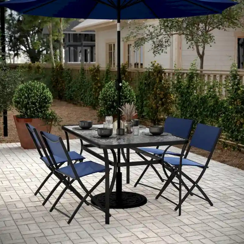 Commercial Tempered Glass and Steel Patio Table with Umbrella Hole