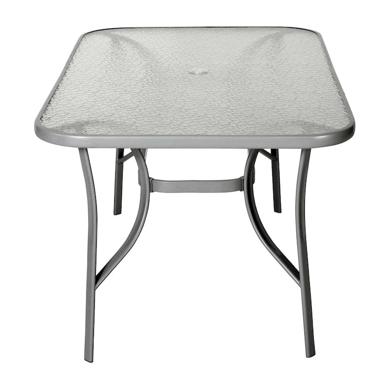Commercial Tempered Glass and Steel Patio Table with Umbrella Hole
