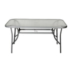 Commercial Tempered Glass and Steel Patio Table with Umbrella Hole