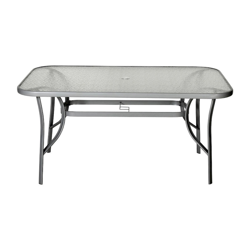 Commercial Tempered Glass and Steel Patio Table with Umbrella Hole