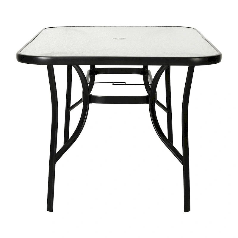 Commercial Tempered Glass and Steel Patio Table with Umbrella Hole