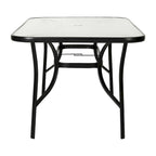 Commercial Tempered Glass and Steel Patio Table with Umbrella Hole