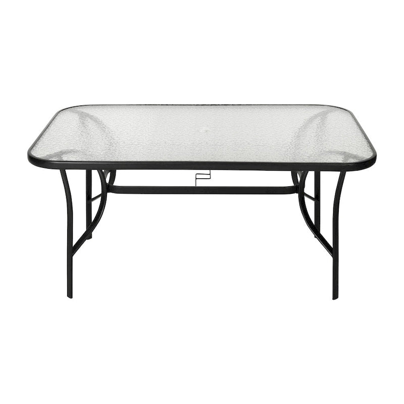 Commercial Tempered Glass and Steel Patio Table with Umbrella Hole