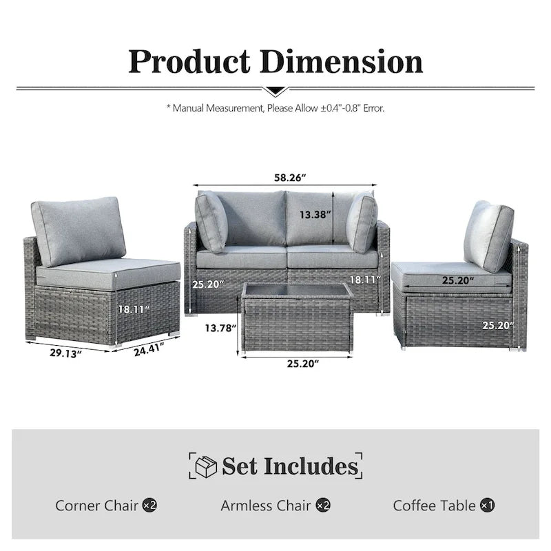 XIZZI 5-piece Outdoor Wicker Furniture Set with Table