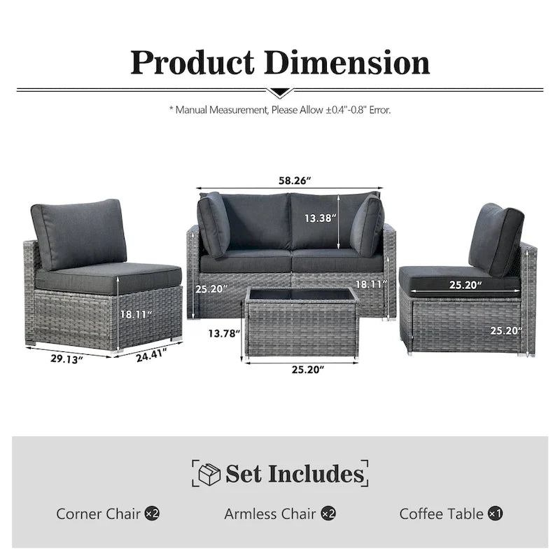 XIZZI 5-piece Outdoor Wicker Furniture Set with Table