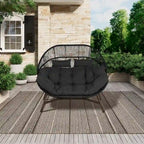 2 PCS Outdoor Oversized Wicker Egg Basket Lounger Chair with Cushions