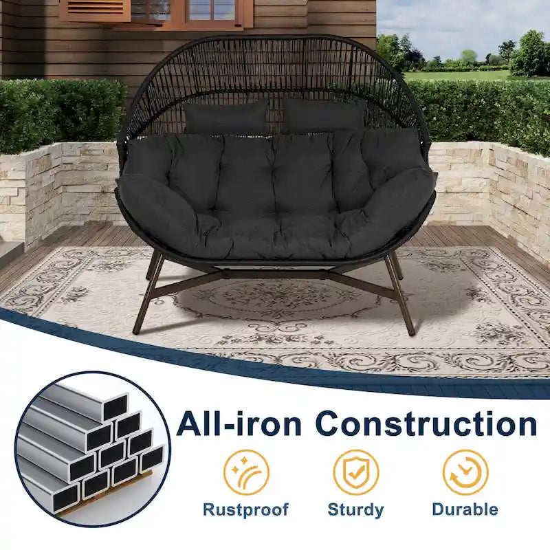 2 PCS Outdoor Oversized Wicker Egg Basket Lounger Chair with Cushions