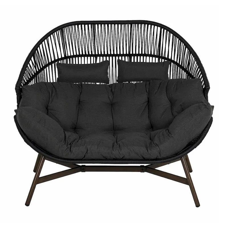 2 PCS Outdoor Oversized Wicker Egg Basket Lounger Chair with Cushions