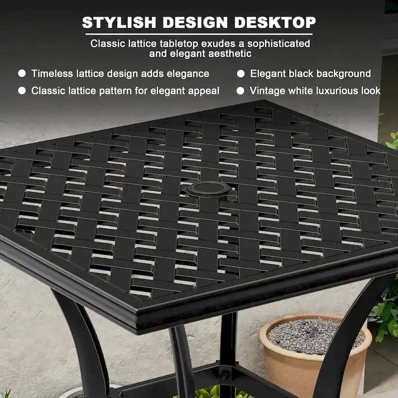 Square Outdoor Table Bar Stool 29-in W x 29-in L with Umbrella Hole