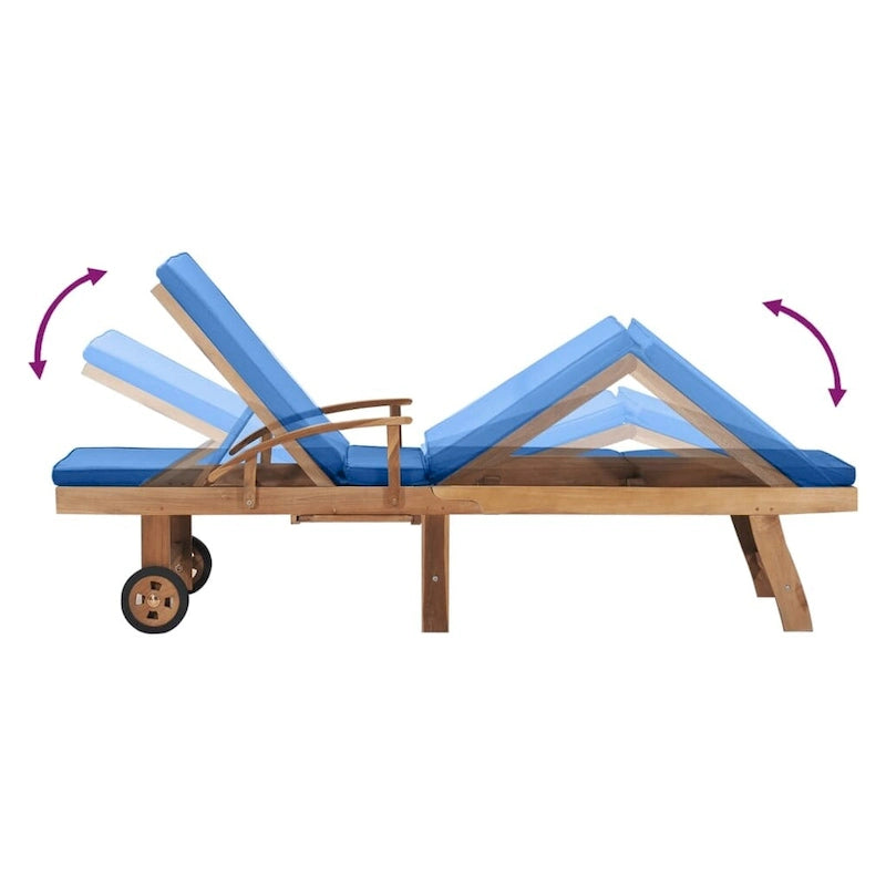 vidaXL Sun Lounger with Cushion Solid Teak Wood Blue - 76.8 x 23.4