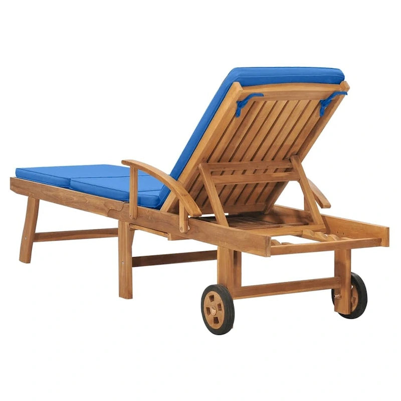 vidaXL Sun Lounger with Cushion Solid Teak Wood Blue - 76.8 x 23.4