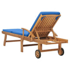 vidaXL Sun Lounger with Cushion Solid Teak Wood Blue - 76.8 x 23.4