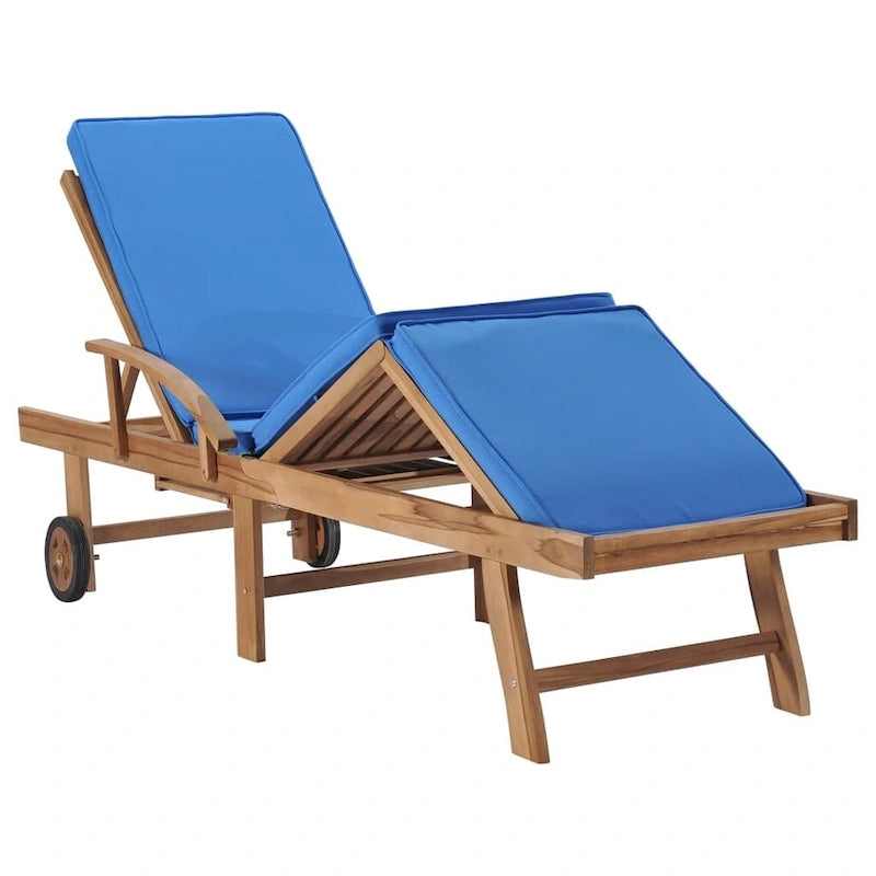 vidaXL Sun Lounger with Cushion Solid Teak Wood Blue - 76.8 x 23.4