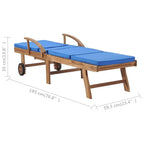 vidaXL Sun Lounger with Cushion Solid Teak Wood Blue - 76.8 x 23.4
