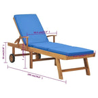 vidaXL Sun Lounger with Cushion Solid Teak Wood Blue - 76.8 x 23.4